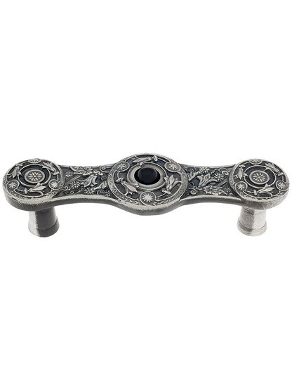 3 inch cc Jeweled Lily / Onyx Pull in Antique Pewter.